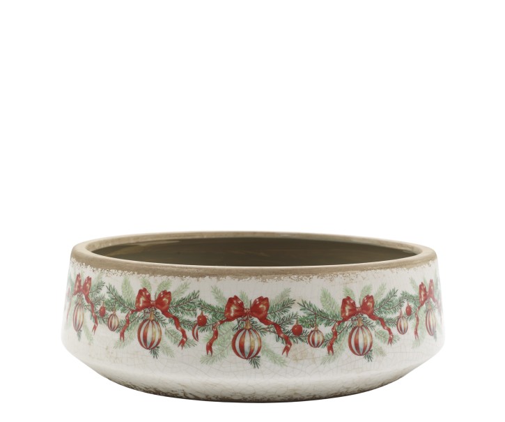 Béžová keramická mísa s vánočními ozdobami Holly Christmas – Ø30×10 cm Chic Antique