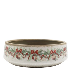 Béžová keramická mísa s vánočními ozdobami Holly Christmas – Ø30×10 cm