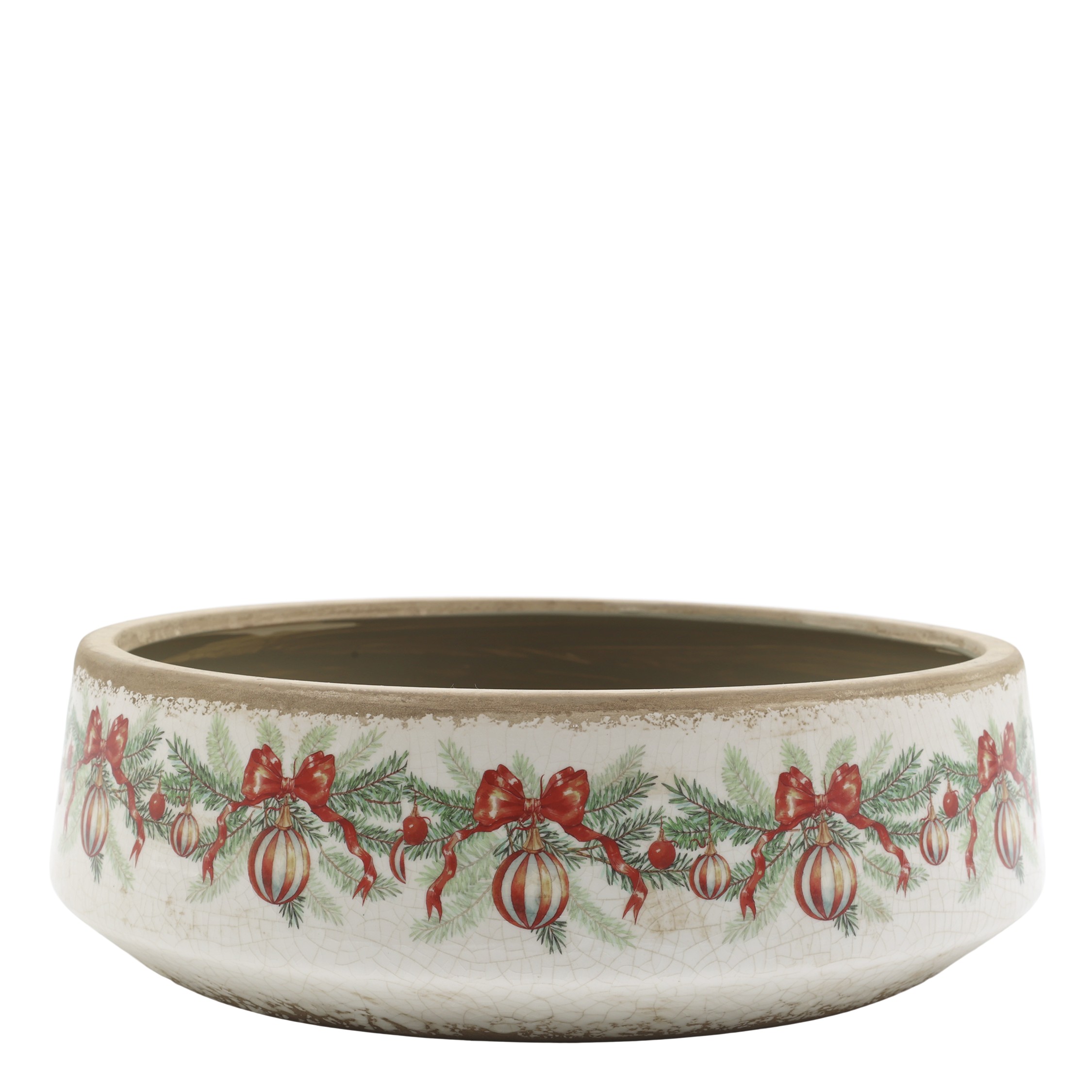 Béžová keramická mísa s vánočními ozdobami Holly Christmas – Ø30×10 cm