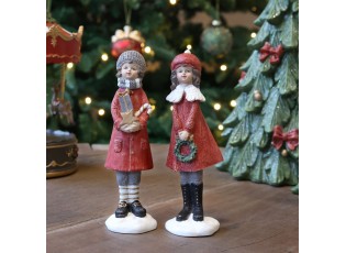 Červená vnoční dekorace chlapec s dívkou Noël – 4*4*14,5 cm