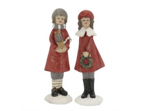 Červená vnoční dekorace chlapec s dívkou Noël – 4*4*14,5 cm