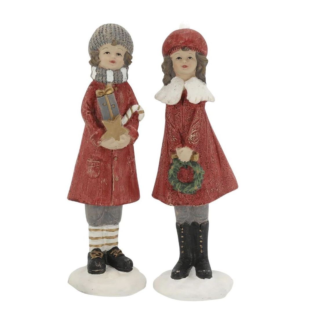 Červená vnoční dekorace chlapec s dívkou Noël – 4*4*14,5 cm