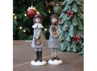Šedá vánoční dekorace chlapec s dívkou Noël – 4*4*14,5 cm