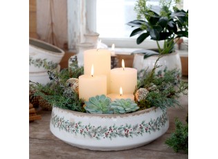 Béžová keramická mísa s cesmínou Holly Christmas Antique – Ø 30*10 cm