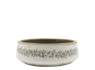 Béžová keramická mísa s cesmínou Holly Christmas Antique – Ø 30*10 cm