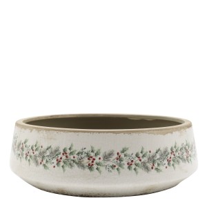 Béžová keramická mísa s cesmínou Holly Christmas Antique – Ø 30*10 cm