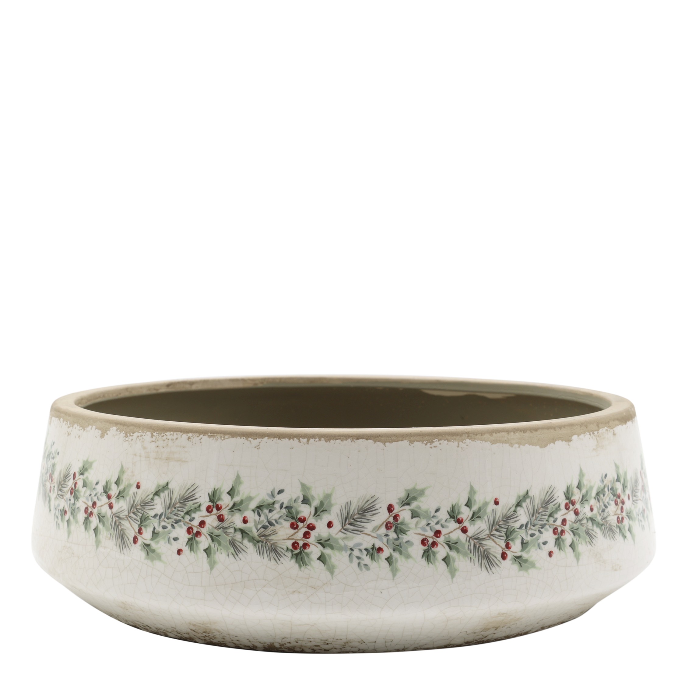 Béžová keramická mísa s cesmínou Holly Christmas Antique – Ø 30*10 cm