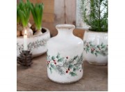 Béžová keramická váza s cesmínou Holly Christmas Antique – Ø 11*17,5 cm