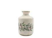 Béžová keramická váza s cesmínou Holly Christmas Antique – Ø 11*17,5 cm