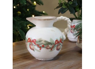 Béžový keramický džbán s vánočními ozdobami Christmas Bow & Bauble – 20,5*18,5 cm