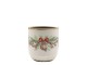 Béžový keramický květináč s vánočními ozdobami Christmas Bow & Bauble – Ø 13*13,5 cm Chic Antique