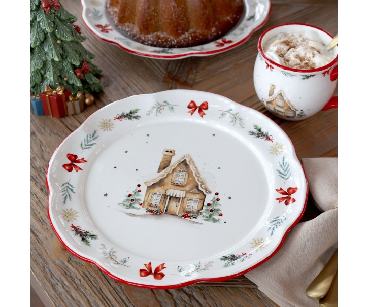Vánoční keramický jídelní talíř Chalet de Noël – Ø 28*3 cm Chic Antique