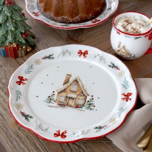 Vánoční keramický jídelní talíř Chalet de Noël – Ø 28*3 cm