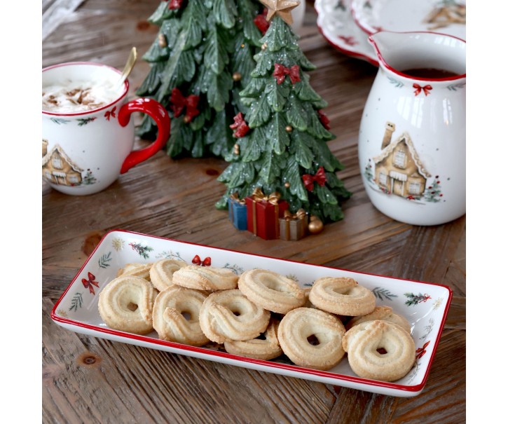 Vánoční keramický podnos Chalet de Noël – 28*12*3,5 cm Chic Antique