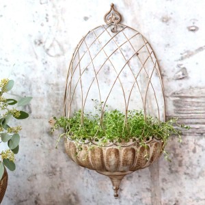 Kovový květináč na zeď Flower Antique Mocca – 34*18*65 cm