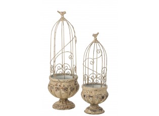 Sada 2 ks květináč ptačí klec Vintage Chateau – 22*22*66 / 18*18*54 cm