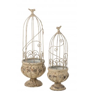 Sada 2 ks květináč ptačí klec Vintage Chateau – 22*22*66 / 18*18*54 cm