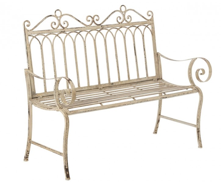 Bílá antik kovová zahradní lavice Vintage Romance – 123*56*102,5 cm J-Line by Jolipa