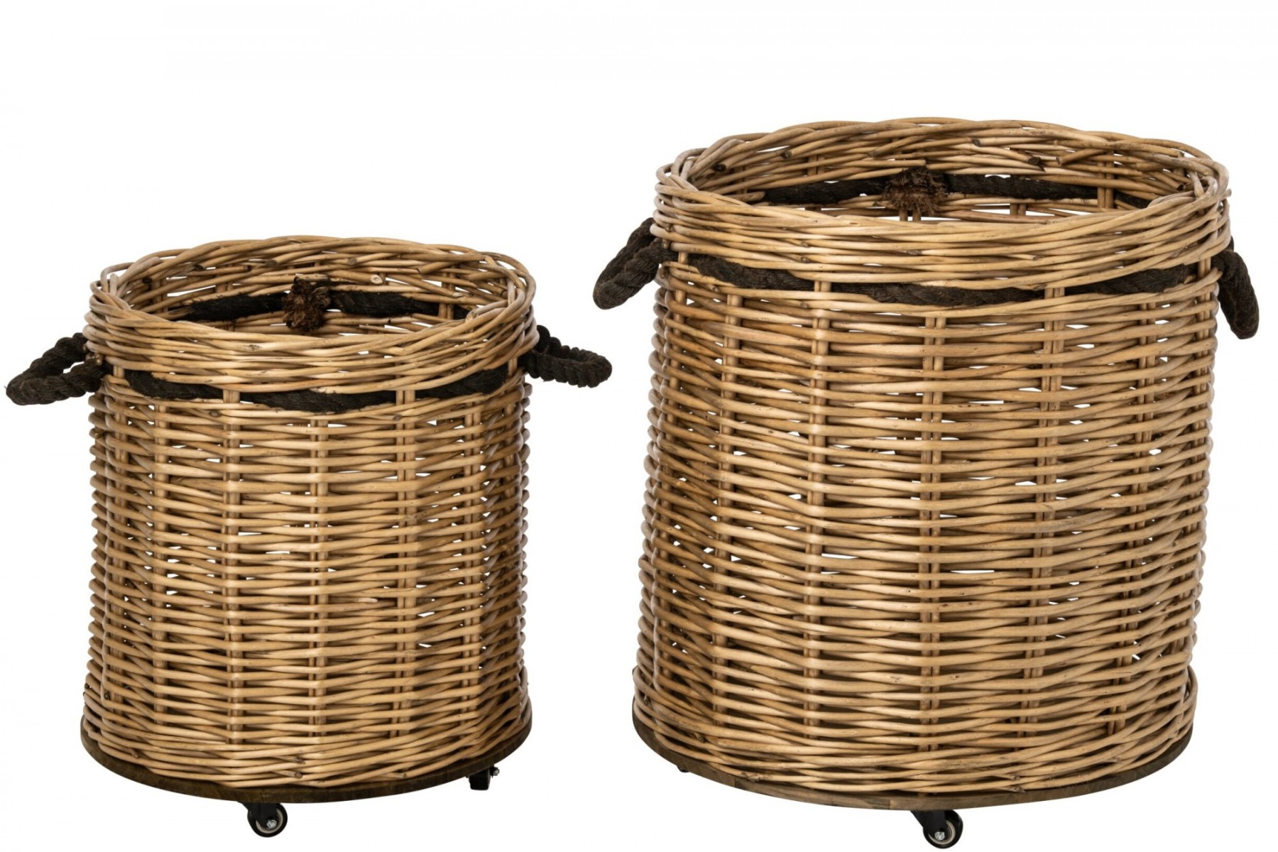 Sada 2ks proutěný koš / květináč na kolečkách – 60*60*66 / 48*48*54 cm