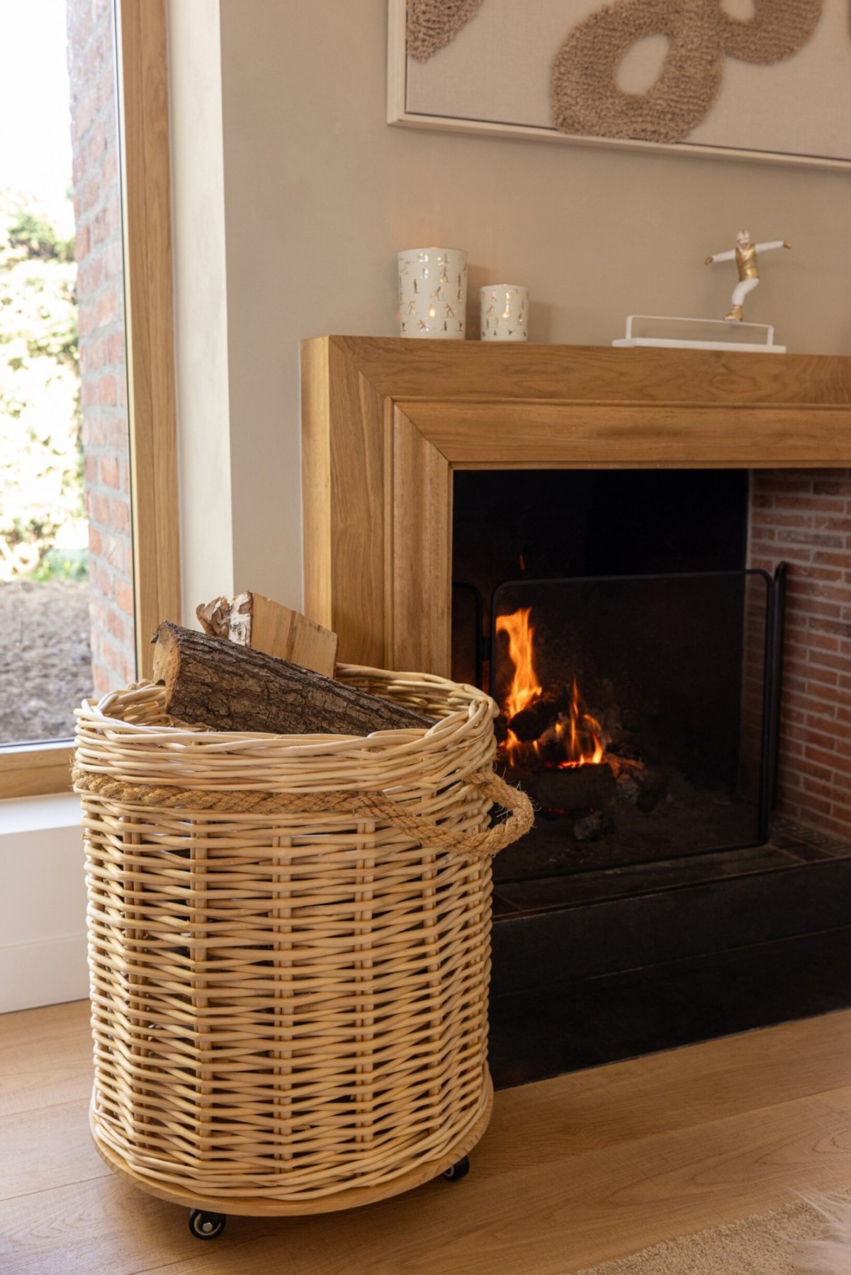 Sada 2ks přírodní proutěný koš / květináč na kolečkách – 60*60*66 / 48*48*54 cm