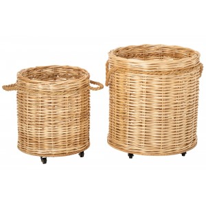 Sada 2ks přírodní proutěný koš / květináč na kolečkách – 60*60*66 / 48*48*54 cm