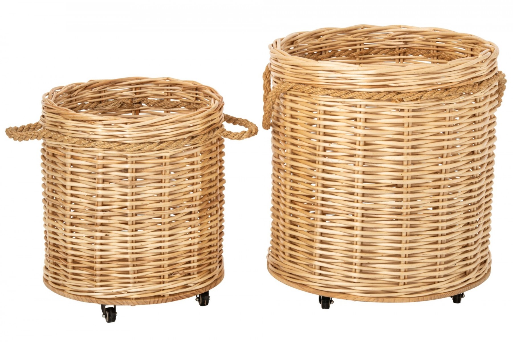 Sada 2ks přírodní proutěný koš / květináč na kolečkách – 60*60*66 / 48*48*54 cm