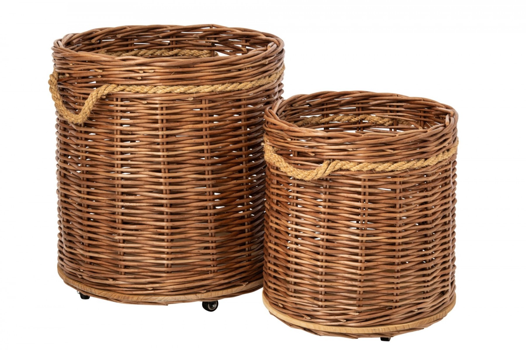 Sada 2ks hnědý proutěný koš / květináč na kolečkách – 60*60*66 / 48*48*54 cm