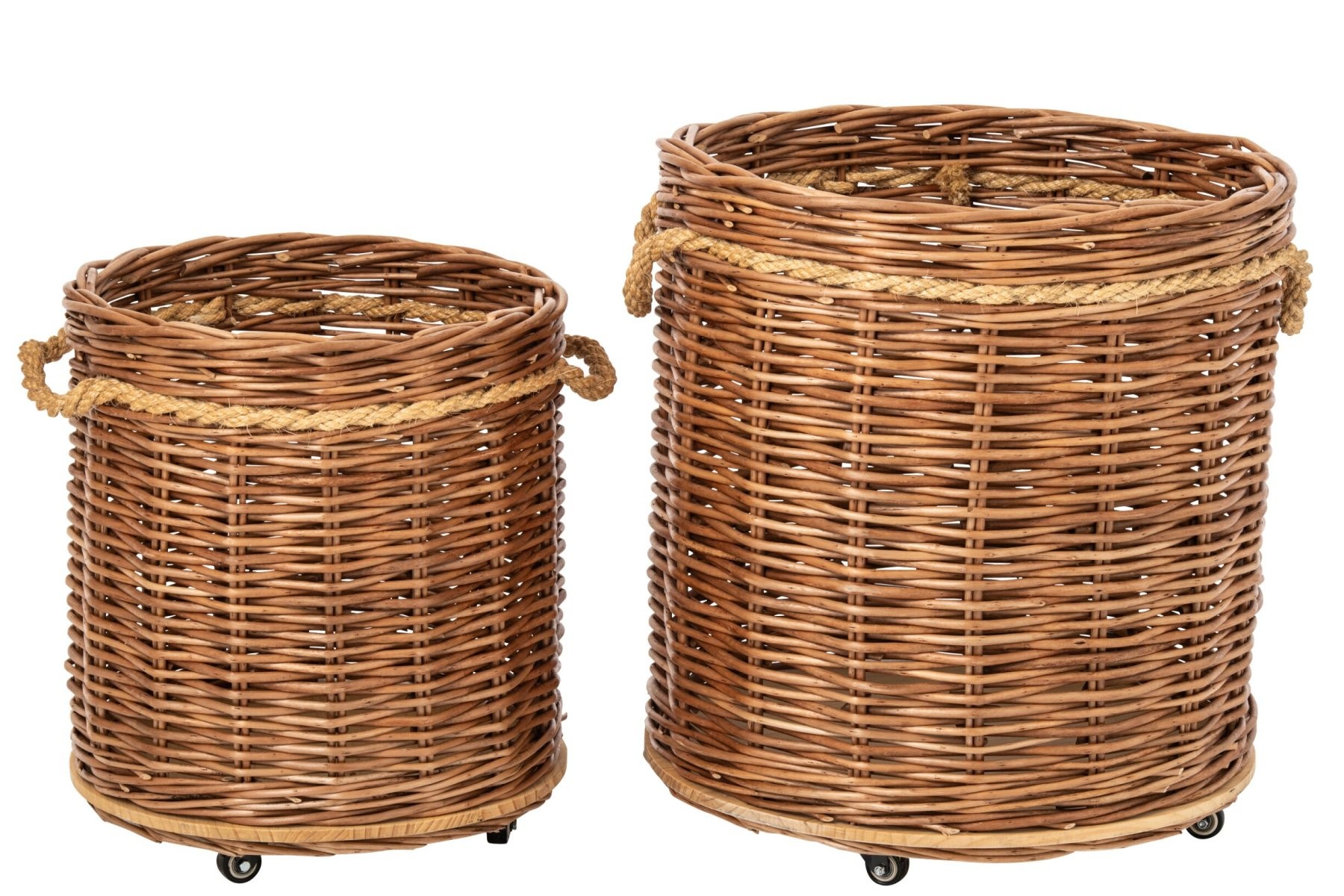 Sada 2ks hnědý proutěný koš / květináč na kolečkách – 60*60*66 / 48*48*54 cm