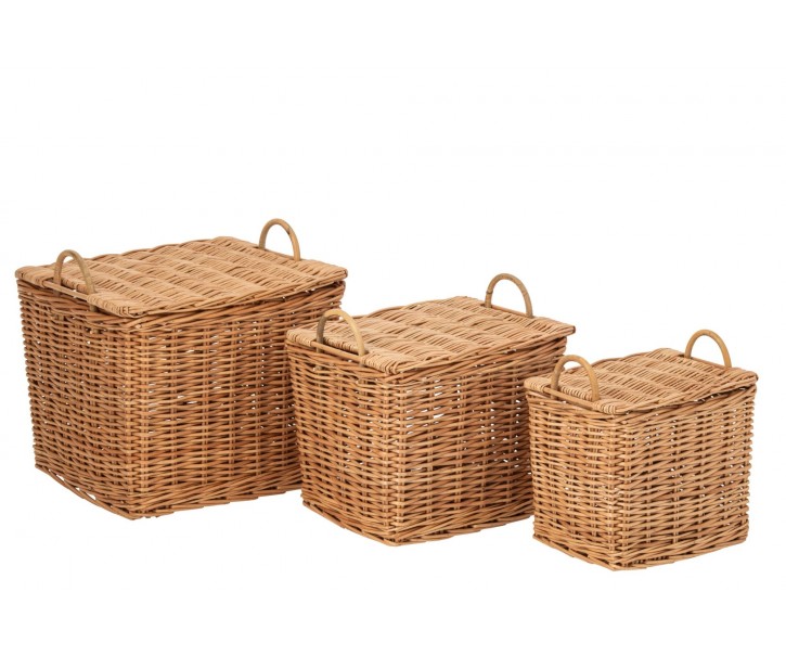 Sada 3ks proutěný koš s víkem a uchy – 49*43*49,5 / 42*35*42/ 35*42*37cm J-Line by Jolipa