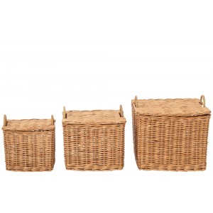 Sada 3ks proutěný koš s víkem a uchy – 49*43*49,5 / 42*35*42/ 35*42*37cm