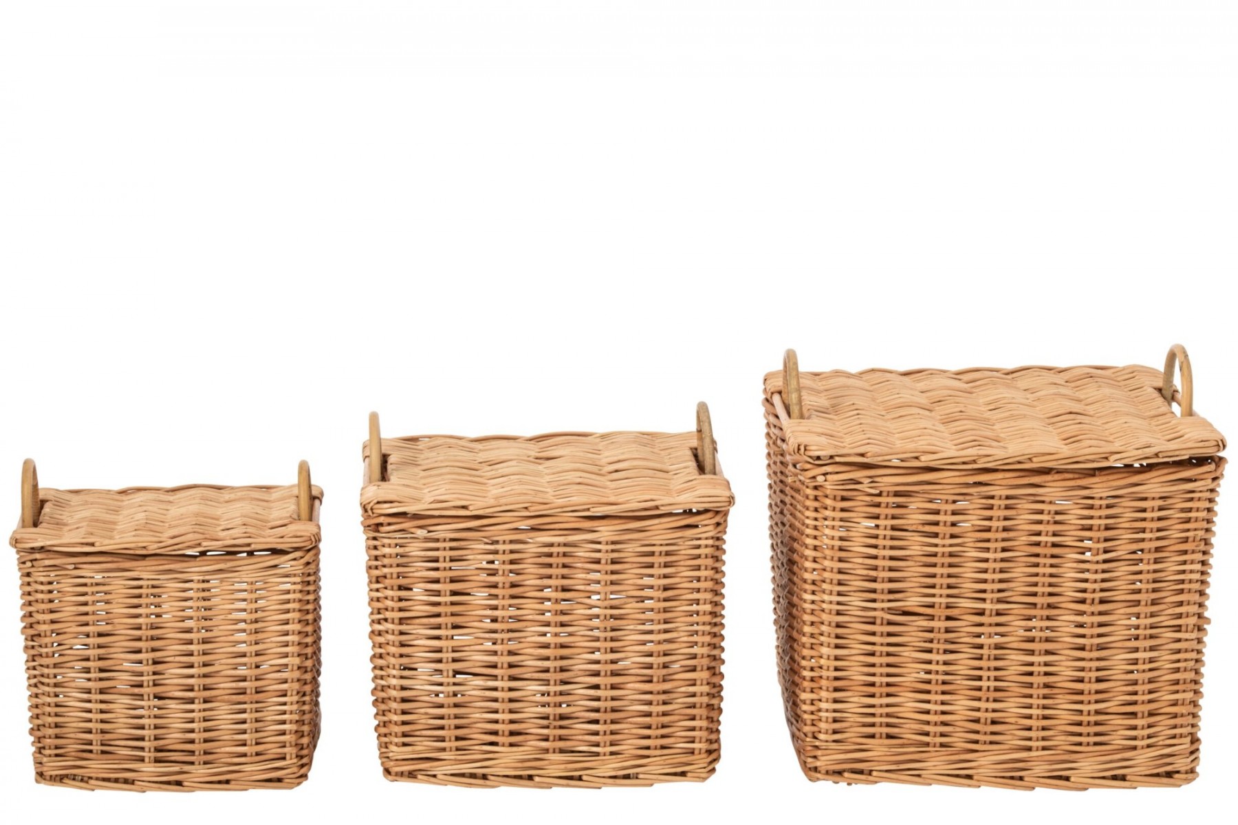 Sada 3ks proutěný koš s víkem a uchy – 49*43*49,5 / 42*35*42/ 35*42*37cm