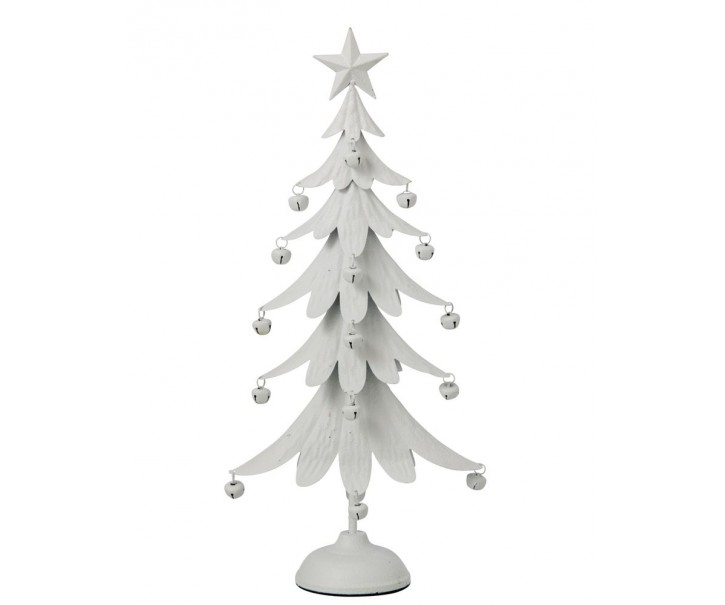 Bílý antik kovový stromek s rolničkami Christmas Tree – 25*11*56 cm J-Line by Jolipa