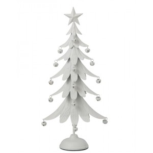 Bílý antik kovový stromek s rolničkami Christmas Tree – 25*11*56 cm
