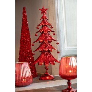 Červený kovový stromek s rolničkami Christmas Tree L – 25,5*11,5*56 cm