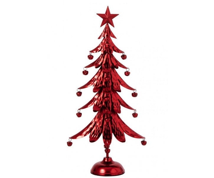 Červený kovový stromek s rolničkami Christmas Tree L – 25,5*11,5*56 cm J-Line by Jolipa