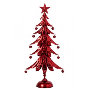 Červený kovový stromek s rolničkami Christmas Tree L – 25,5*11,5*56 cm
