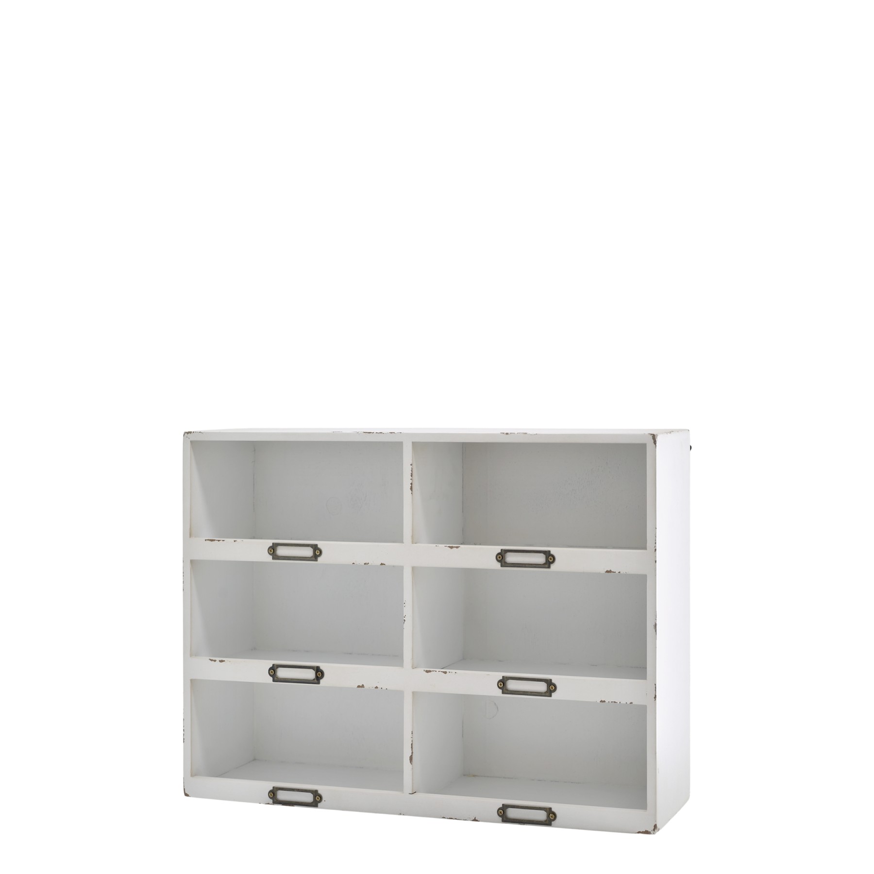Bílá antik nástěnná polička Chic Antique s 6 přihrádkami – 50*14,5*37 cm
