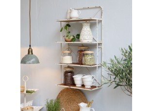 Bílý antik kovový nástěnný regál se 4 policemi Chic Antique – 40*19*73 cm
