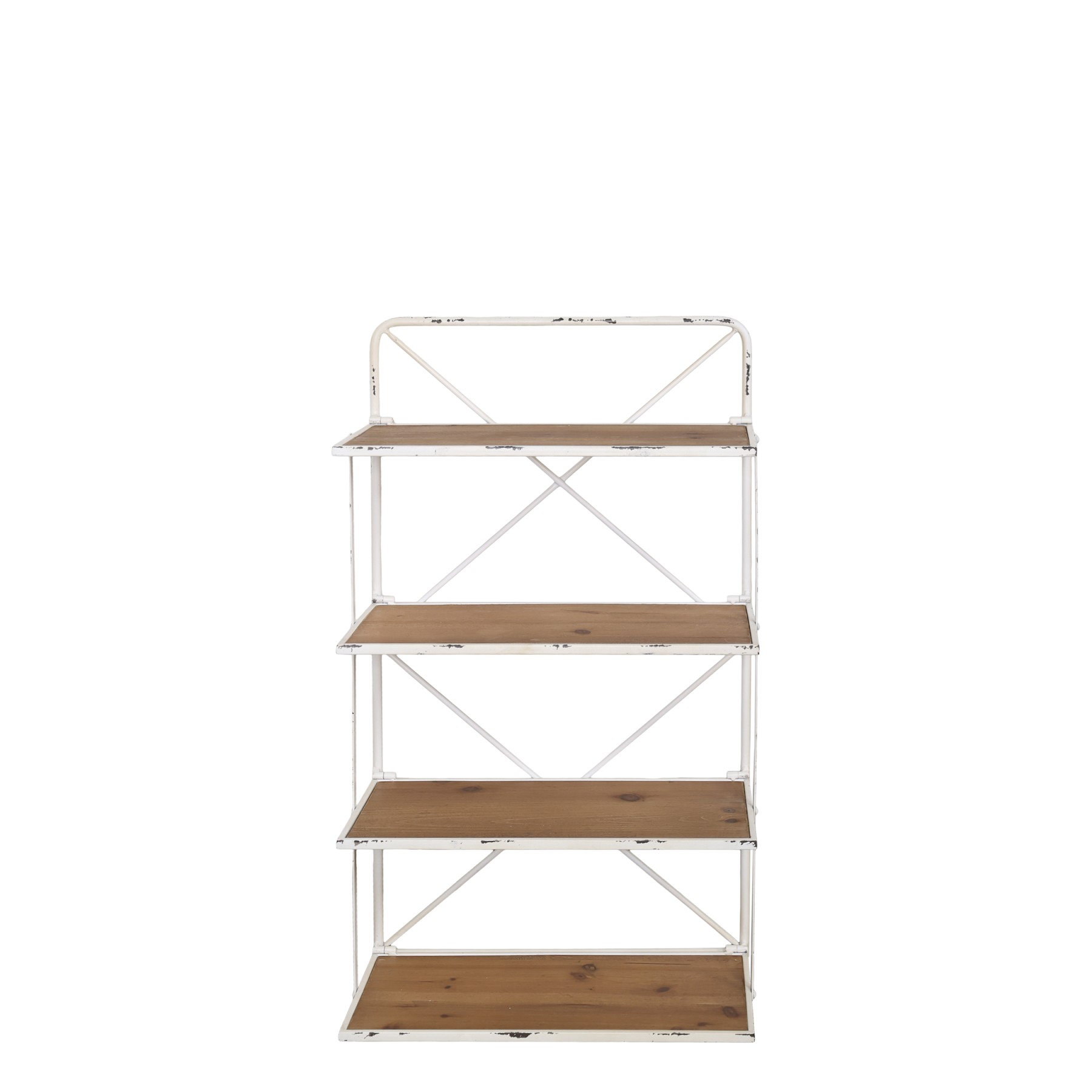 Bílý antik kovový nástěnný regál se 4 policemi Chic Antique – 40*19*73 cm