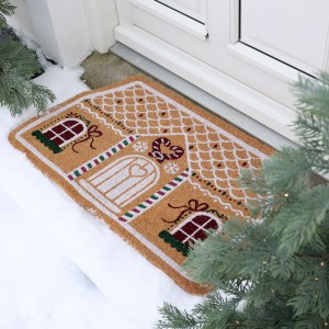 Hnědá kokosová rohožka perníková chaloupka Gingerbread – 75*45*1,5 cm