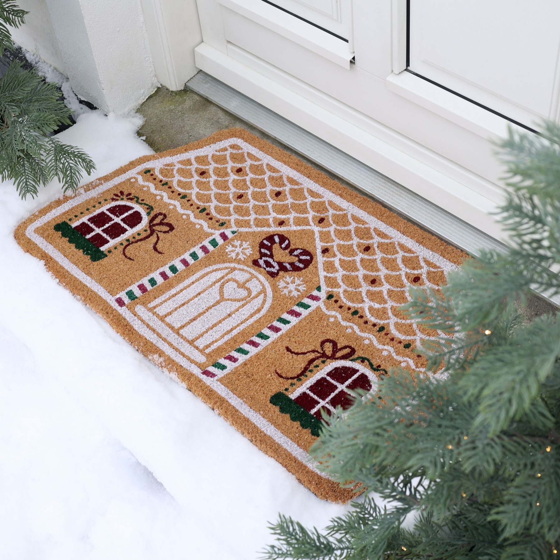 Hnědá kokosová rohožka perníková chaloupka Gingerbread – 75*45*1,5 cm