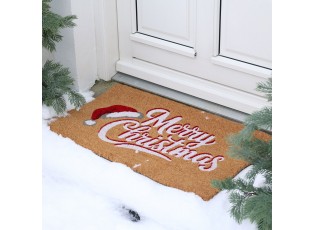 Hnědá kokosová vánoční rohožka Merry Christmas – 75*45*1,5 cm