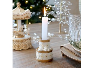 Svícen Noël s mašlí z polyresinu v antik krémové barvě – Ø 5,5*7,5 cm