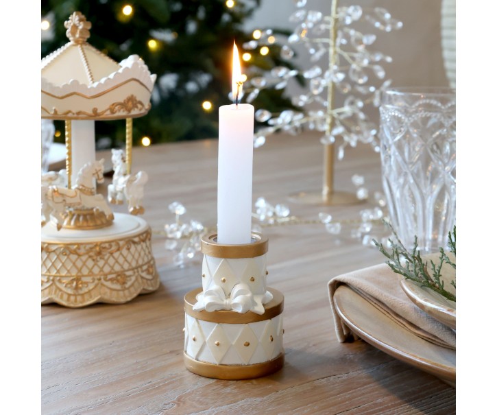 Svícen Noël s mašlí z polyresinu v antik krémové barvě – Ø 5,5*7,5 cm Chic Antique