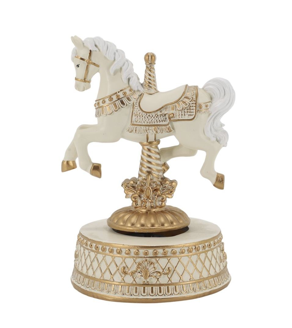 Krémová sntik hudební skříňka Noël s koníkem – 12*11*17,5 cm