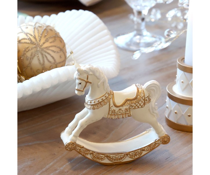 Houpací koník Noël z polyresinu v odstínu antique krémová – 12*3*11,5 cm Chic Antique