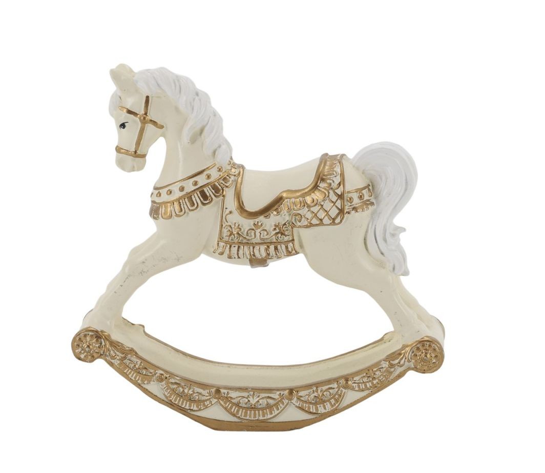 Houpací koník Noël z polyresinu v odstínu antique krémová – 12*3*11,5 cm
