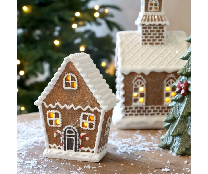 Perníková chaloupka Gingerbread Noël LED – 9,5*5*12,5 cm / 2xLR44 Chic Antique