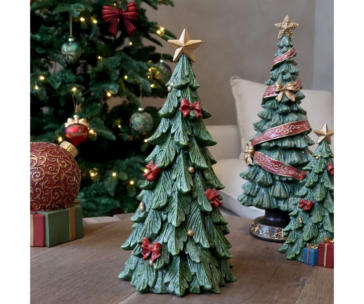 Zelený vánoční stromek s mašlemi Noël Tree z polyresinu – Ø 15,5*32 cm Chic Antique