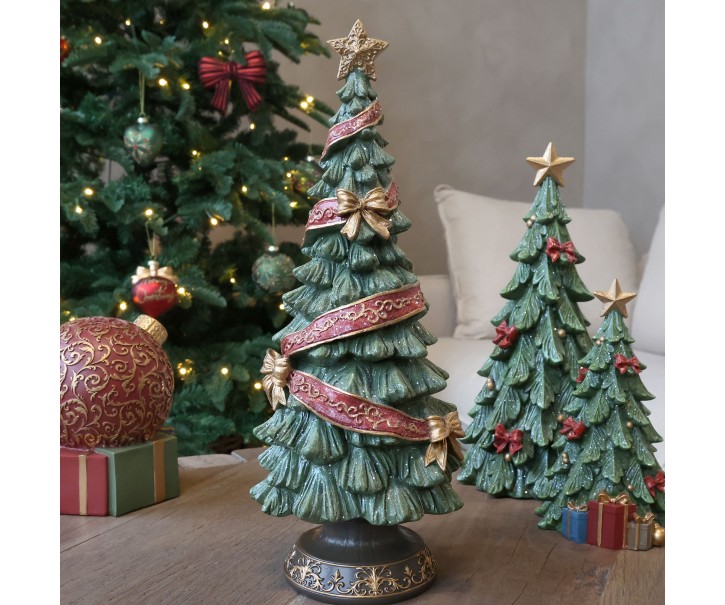 Zelený vánoční stromek se stuhou a mašlemi Noël Tree z polyresinu – Ø 15*40 cm Chic Antique